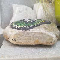 Green / Purple Flowers Dragonfly Mosaic Heart, Mosaic Rock, Mosaic Garden Stone,