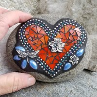 Orange Heart, Mosaic Paperweight / Garden Stone