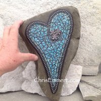 Large Iridescent Blue Mosaic Heart, Mosaic Garden Stone, Gardner Gift, Garden Decor, Mosaic Rock