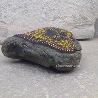 Yellow Heart w Black Paw Print - Garden Stone