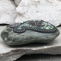 Green Heart w/ Pink Flower, Black Paw Print - Garden Stone, Pet Memorial