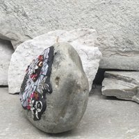 Iridescent White Mosaic Pet Memorial, Mosaic Rock, Mosaic Garden Stone, Home Decor, Gardening, Gardening Gift,
