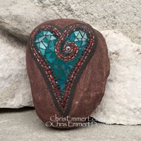 Teal Mosaic Heart Garden Stone