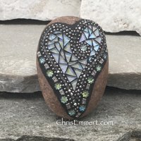 Iridescent White Mosaic Heart, Mosaic Rock, Mosaic Garden Stone, Home Decor, Gardening, Gardening Gift,
