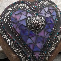 Purple Angel Wing Mosaic Heart, Mosaic Rock, Garden Stone, Home Decor, Gardener Gift, Garden Decor,