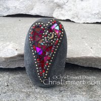 Red Valentine Heart, Mosaic Garden Stone, Gardener Gift, Garden Decor, (C), Mosaic Paperweight / Garden Stone