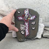 Red Heart and Cross Mosaic, Garden Stone, Garden Decor, Home Decor, Gardener Gift