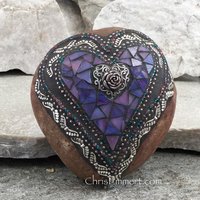 Purple Angel Wing Mosaic Heart, Mosaic Rock, Garden Stone, Home Decor, Gardener Gift, Garden Decor,