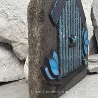 Large Iridescent Blue Mosaic Birdhouse, Mosaic Garden Stone, Gardner Gift, Garden Decor, Mosaic Rock