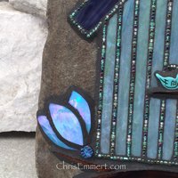 Large Iridescent Blue Mosaic Birdhouse, Mosaic Garden Stone, Gardner Gift, Garden Decor, Mosaic Rock