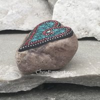Mosaic Heart, Mosaic Rock, Mosaic Garden Stone, Teal, Red, Home Decor, Gardening, Gardening Gift,