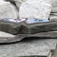 Double Mosaic Heart, Wedding Mosaic Rock, Mosaic Garden Stone, Iridescent Pink and Blue, Home Decor, Garden Gift, Gardener