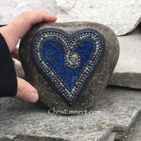Cobalt Blue Mosaic Heart, (A) Mosaic Garden Stone, Gardner Gift, Garden Decor, Mosaic Rock