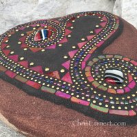 Iridescent Red Mosaic Heart, Mosaic Garden Stone, Gardner Gift, Garden Decor,