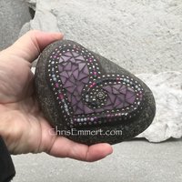 Pink and Purple Garden Stone/Paperweights #4 Group Mosaic Heart, Mosaic Rock, Mosaic Garden Stone, Home Decor, Gardening, Gardening Gift,