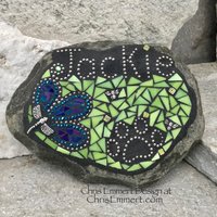 Reserved..... Pink Flower w/Lime Green, Black Paw Print - Garden Stone, Pet Memorial, Garden Decor'