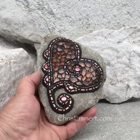 Mosaic Rock, Mosaic Heart, Copper Heart (B) Mosaic Garden Stone, Home Decor, Gardener Gift, Garden Decor,