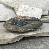 Light Orange Mosaic Heart, Teal Flowers, Mosaic Rock, Mosaic Garden Stone, Garden Rock, Home Decor, Gardener Gift