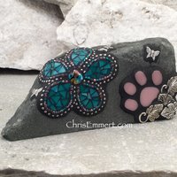 Custom Teal Flower, Paw, Pet Memorial, Garden Stone,  Gardener Gift