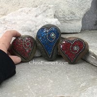 Garden Stone/Paperweights #1 Group Mosaic Heart, Mosaic Rock, Mosaic Garden Stone, Home Decor, Gardening, Gardening Gift,
