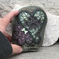 Green Heart w/ Pink Flower, Black Paw Print - Garden Stone, Pet Memorial