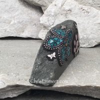 Custom Teal Flower, Paw, Pet Memorial, Garden Stone,  Gardener Gift