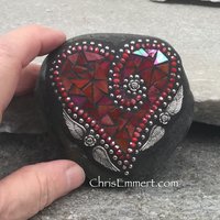 Red Valentine Heart, Angel Wings, Mosaic Paperweight / Garden Stone
