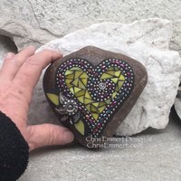 Reserved Yellow Sunflower Heart, Mosaic Paperweight / Garden Stone