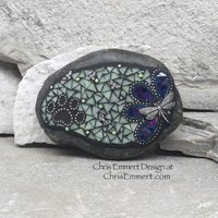 Blue Flower w/Pale Green, Black Paw Print - Garden Stone, Pet Memorial, Garden Decor'