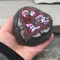 Red Valentine Heart, Angel Wings, Mosaic Paperweight / Garden Stone