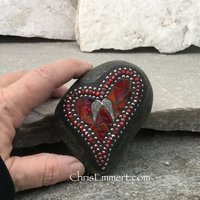 Red Valentine Heart, Angel Wings, Mosaic Paperweight / Garden Stone