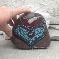 RedBird on a Blue Heart Mosaic -Garden Stone