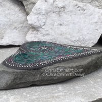 Mosaic Heart, Iridescent Green Heart, Mosaic Rock, Garden Stone, Home Decor, Gardener Gift, Garden Decor,