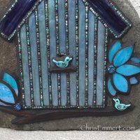 Large Iridescent Blue Mosaic Birdhouse, Mosaic Garden Stone, Gardner Gift, Garden Decor, Mosaic Rock