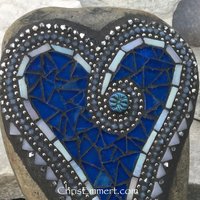 Royal Blue Mosaic Heart, Mosaic Rock, Mosaic Garden Stone,
