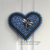 Wall Hanging Heart, Blue #2 ( Glow in the Dark) Heart-Mosaic / Porch Decor, Wall Decor