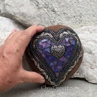 Purple Angel Wing Mosaic Heart, Mosaic Rock, Garden Stone, Home Decor, Gardener Gift, Garden Decor,