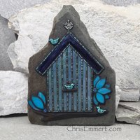 Large Iridescent Blue Mosaic Birdhouse, Mosaic Garden Stone, Gardner Gift, Garden Decor, Mosaic Rock