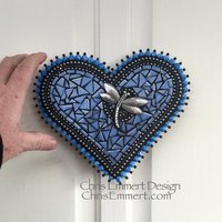 Wall Hanging Heart, Blue #2 ( Glow in the Dark) Heart-Mosaic / Porch Decor, Wall Decor