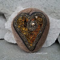 Gold Mirror Heart (2), Mosaic Paperweight / Garden Stone