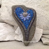 Lotus Flower Mosaic Heart, Mosaic Rock, Garden Stone, Home Decor, Gardening Gift, Housewarming Gift, Mosaic Garden Stone