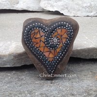 Orange Mosaic Heart, Mosaic Rock, Mosaic Garden Stone, Home Decor, Gardening, Gardening Gift,