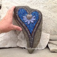 Lotus Flower Mosaic Heart, Mosaic Rock, Garden Stone, Home Decor, Gardening Gift, Housewarming Gift, Mosaic Garden Stone