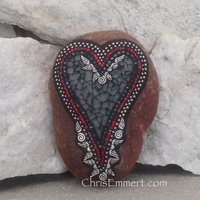 Angel Wing Mosaic Heart, Smoked Gray Heart, Mosaic Rock, Garden Stone, Home Decor, Gardener Gift, Garden Decor,