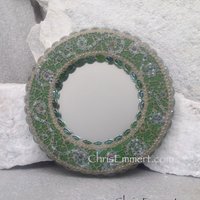 Green Mosaic Mirror, Round Mosaic Mirror, Home Decor, Greens and Gold Mirror, Teen Decor