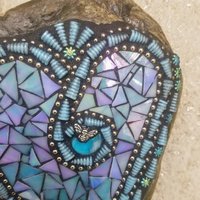 Iridescent Blue Mosaic Heart Garden Stone, Bee
