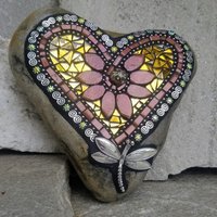Gold and Copper Mosaic Heart Garden Stone 