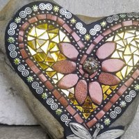 Gold and Copper Mosaic Heart Garden Stone 