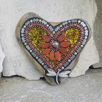 Gold and Copper Mosaic Heart Garden Stone 
