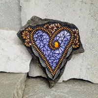 Lavender Heart Mosaic Garden Stone Orange Pinwheel Flowers